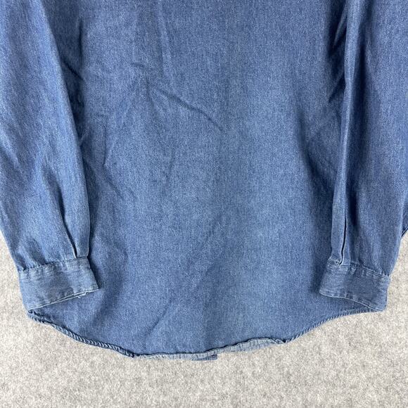 Vintage 90s Eagles Eye Top Womens XL Blue Denim Button Up Hong Kong Cotton90s - Picture 10 of 11